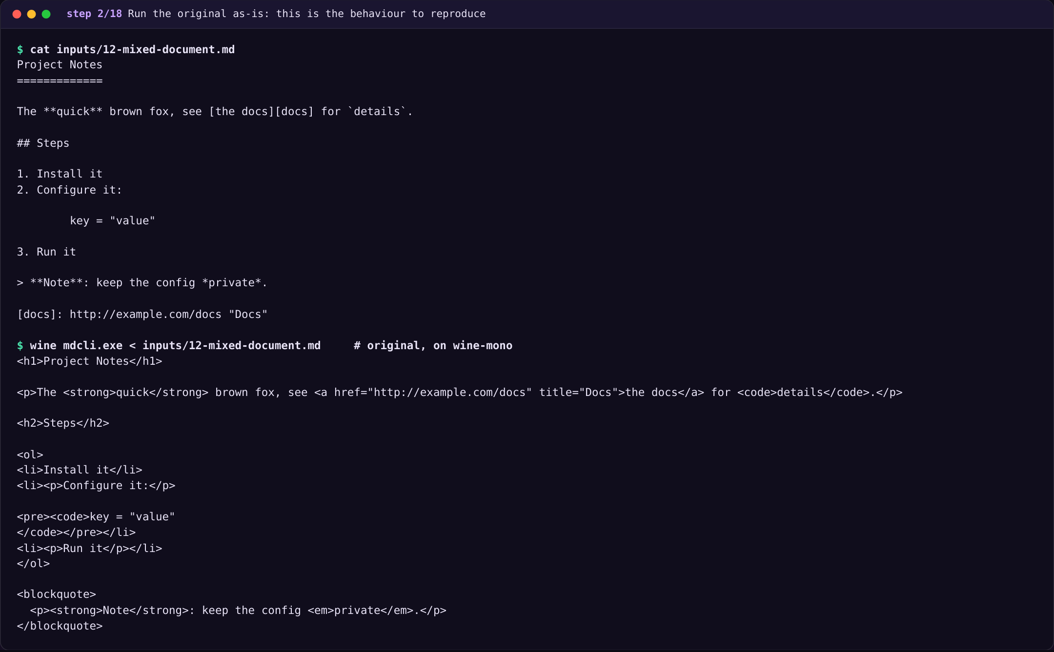 Run the original as-is: this is the behaviour to reproduce