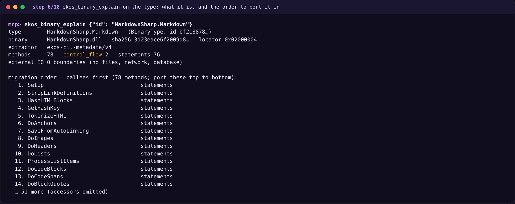 ekos_binary_explain on the type: what it is, and the order to port it in