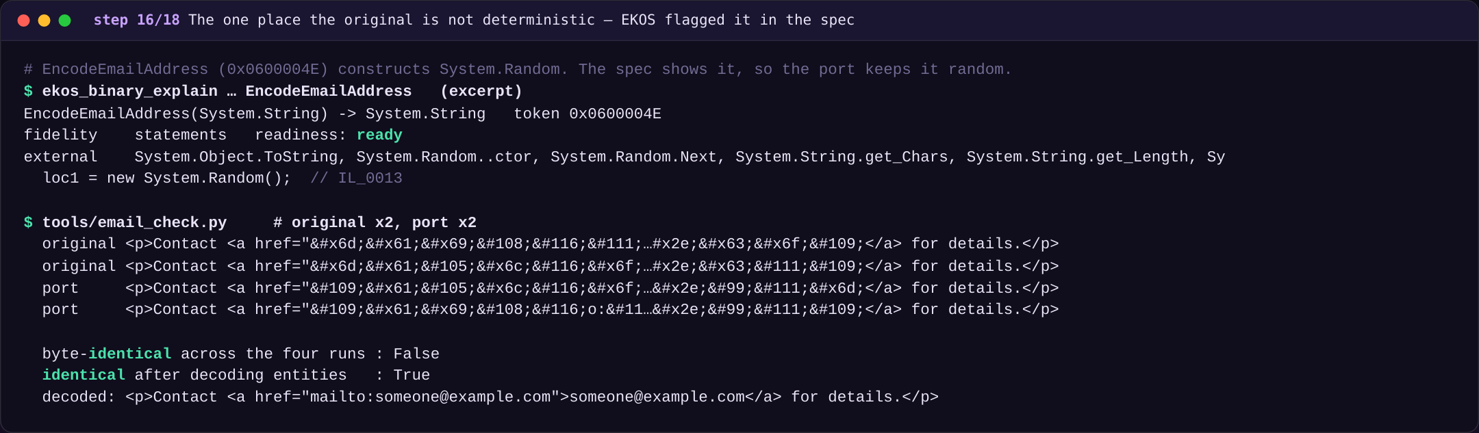 The one place the original is not deterministic — EKOS flagged it in the spec
